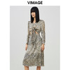 VIMAGE/纬漫纪春季新款100%桑蚕丝修身显瘦设计出众V领印花连衣裙V1707306 商品缩略图3