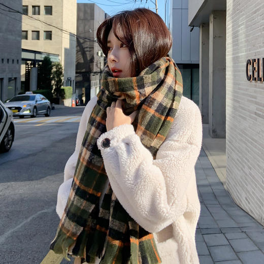 超保暖~2021新款东大门复古风格子围巾女秋冬季百搭针织披肩两用 商品图1