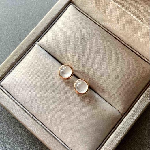 高冰种翡翠蛋面耳钉18k玫瑰金镶嵌 商品图2