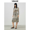 VIMAGE/纬漫纪春季新款100%桑蚕丝修身显瘦设计出众V领印花连衣裙V1707306 商品缩略图1