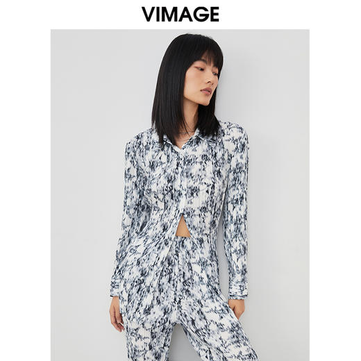 VIMAGE/纬漫纪春季新款抽象印花设计小众衬衣上衣V1709313 商品图2