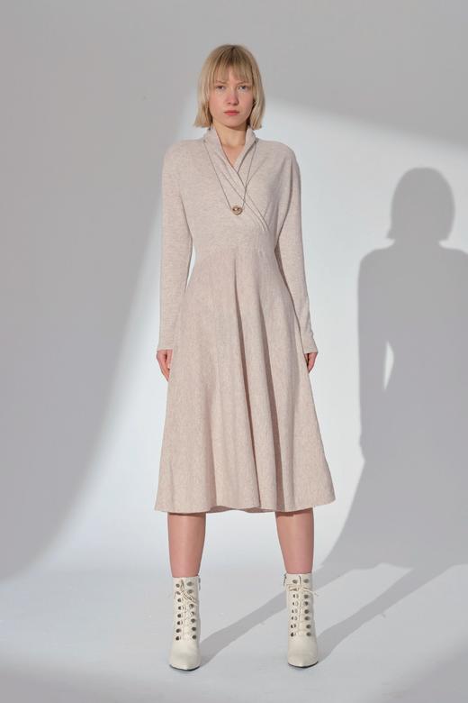 叠门襟收腰羊毛连衣裙 商品图0