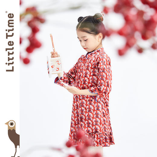 littletime女童中国风旗袍裙秋冬2022春新款儿童唐装拜年服连衣裙 商品图1