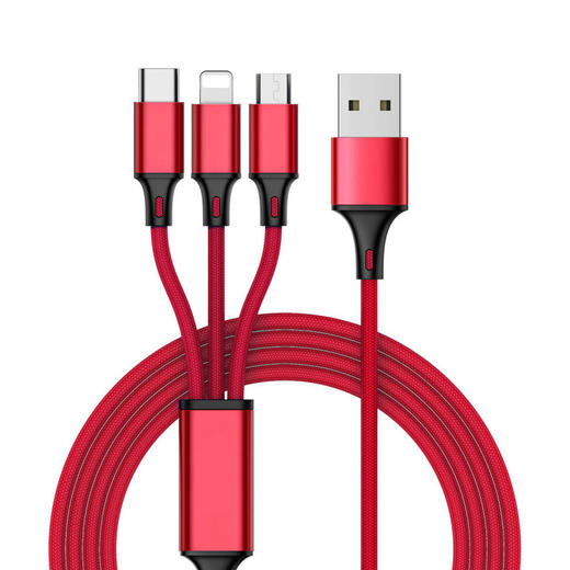 传枫 一拖三 USB充电线 苹果+安卓+Type-c三合一多头手机充电线（颜色随机发货）CF-7007 商品图2