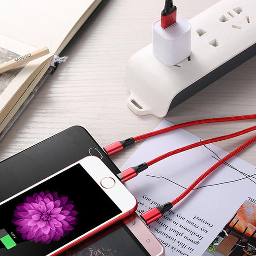 传枫 一拖三 USB充电线 苹果+安卓+Type-c三合一多头手机充电线（颜色随机发货）CF-7007 商品图0