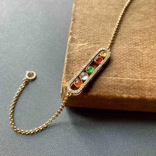 高冰种阳绿红翡黄翡彩灯翡翠手链18k黄金钻石镶嵌 商品图4