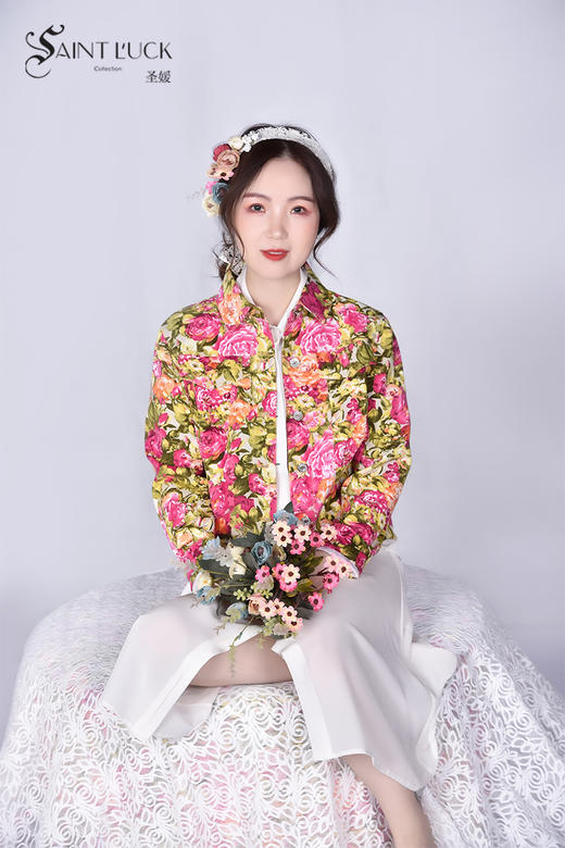 圣三利女装  时尚休闲多彩玫瑰印花夹克外套SL121A13 商品图0