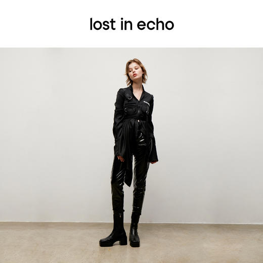 lost in echo 原创设计师品牌 方头牛皮拼接弹力靴 商品图1