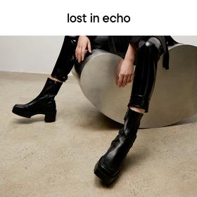 lost in echo 原创设计师品牌 方头牛皮拼接弹力靴