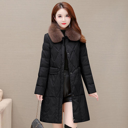 YWE X21Y037白鸭绒狐狸毛领石头纹皮羽绒服 商品图1