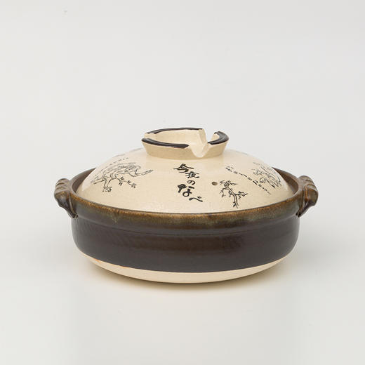 日本原产sajitoki佐治陶器万古烧鸟兽绘陶土锅砂锅炖锅汤锅 商品图0