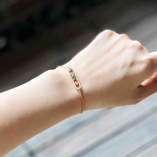 高冰种阳绿红翡黄翡彩灯翡翠手链18k黄金钻石镶嵌 商品图11