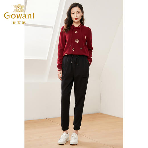 乔万尼休闲裤绵羊毛保暖长裤高腰松紧束脚裤EI4F691 商品图3