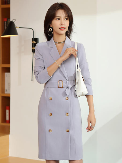 高端西装连衣裙时尚正装长袖气质裙子修身职业中长裙上班工作服女 商品图1