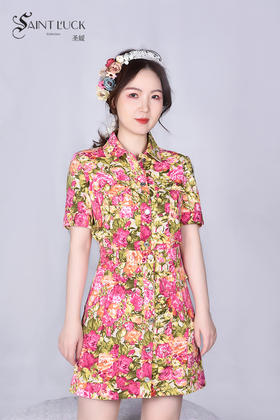 圣三利女装  摩登时尚多彩印花连衣裙SL121L12