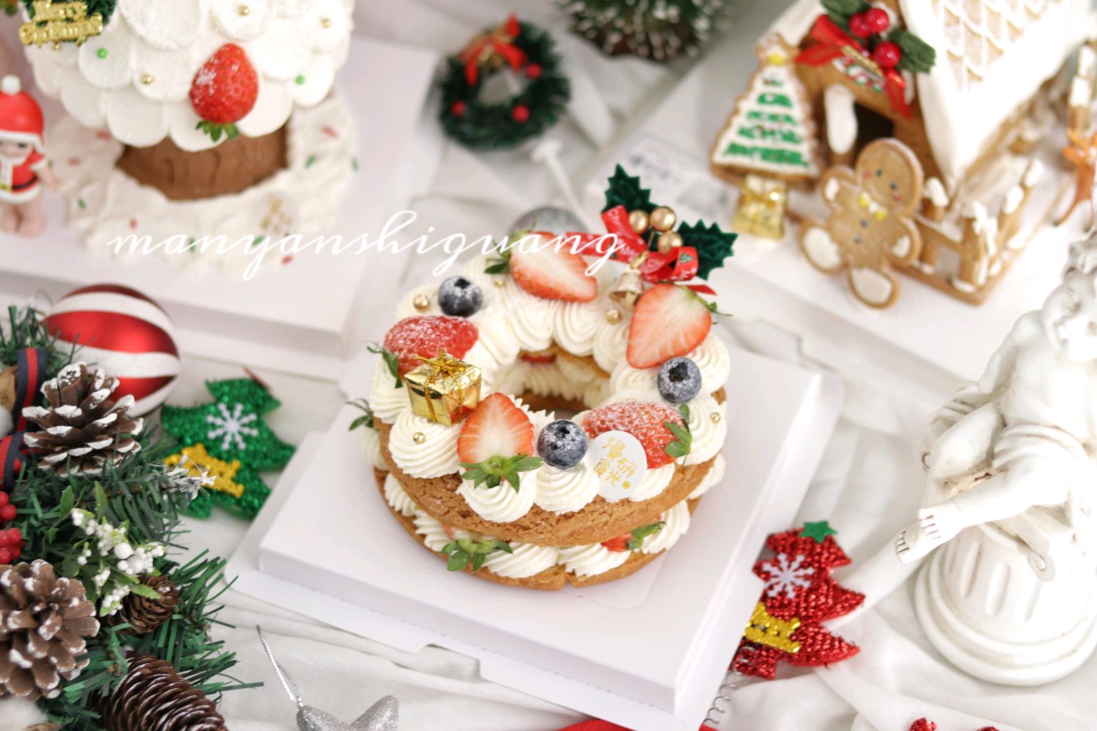 圣诞泡芙花环（四寸）