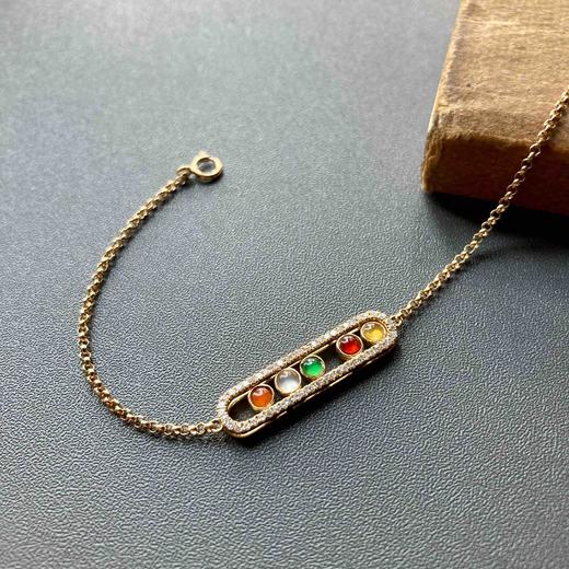 高冰种阳绿红翡黄翡彩灯翡翠手链18k黄金钻石镶嵌 商品图1