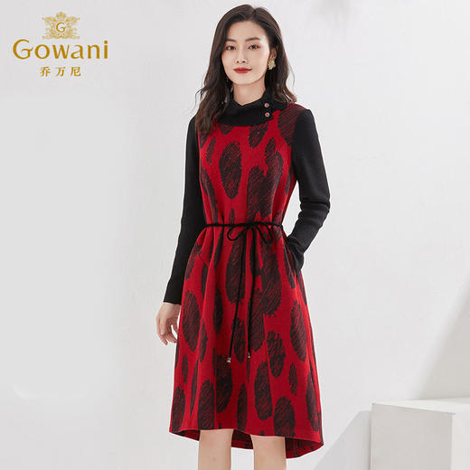 乔万尼新品绵羊毛连衣裙收腰显瘦烫钻设计EI4E502 商品图1