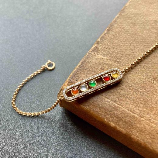 高冰种阳绿红翡黄翡彩灯翡翠手链18k黄金钻石镶嵌 商品图3