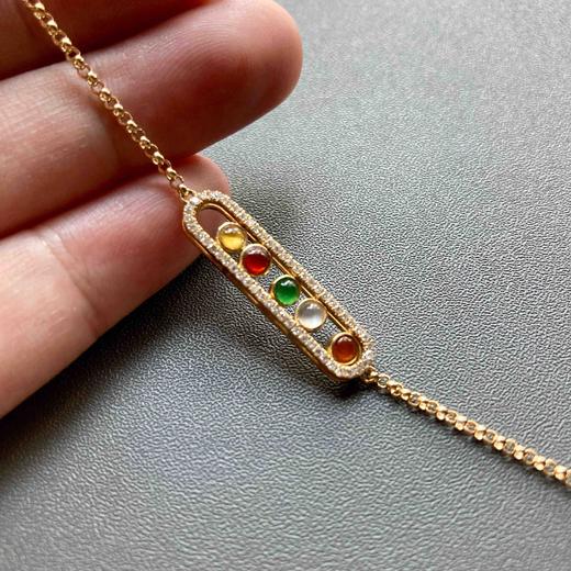 高冰种阳绿红翡黄翡彩灯翡翠手链18k黄金钻石镶嵌 商品图8