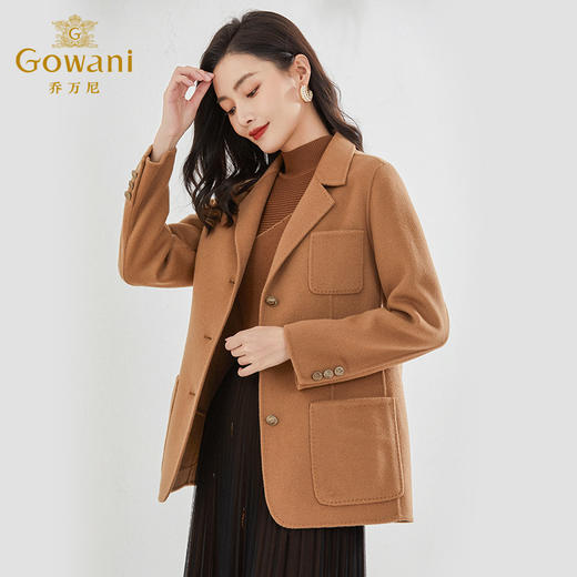 【羊绒】乔万尼新品双面绵羊毛大衣短款驼色西装EI4B543 商品图1
