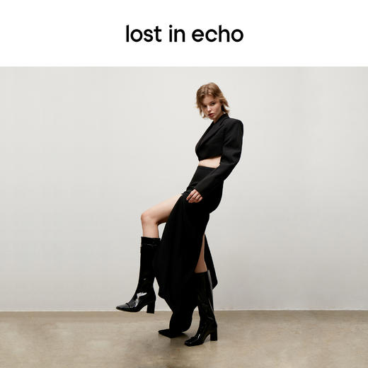 lost in echo 原创设计师窄筒拉链方圆头膝下靴 商品图4