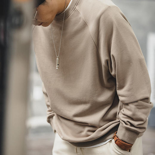 马登工装 复古水洗毛圈布圆领卫衣内搭打底衫T恤叠穿套头男秋冬 商品图2