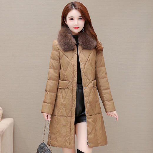 YWE X21Y037白鸭绒狐狸毛领石头纹皮羽绒服 商品图0