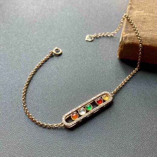 高冰种阳绿红翡黄翡彩灯翡翠手链18k黄金钻石镶嵌 商品图2