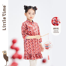 littletime女童中国风旗袍裙秋冬2022春新款儿童唐装拜年服连衣裙
