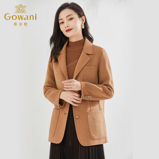 【羊绒】乔万尼新品双面绵羊毛大衣短款驼色西装EI4B543 商品图2