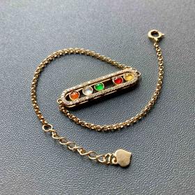 高冰种阳绿红翡黄翡彩灯翡翠手链18k黄金钻石镶嵌