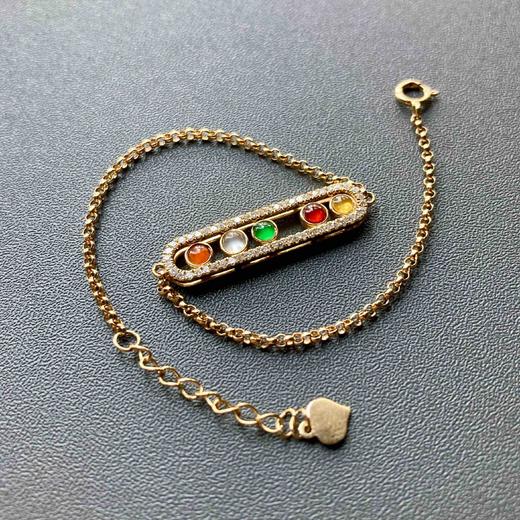 高冰种阳绿红翡黄翡彩灯翡翠手链18k黄金钻石镶嵌 商品图0