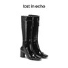 lost in echo 原创设计师窄筒拉链方圆头膝下靴 商品缩略图0