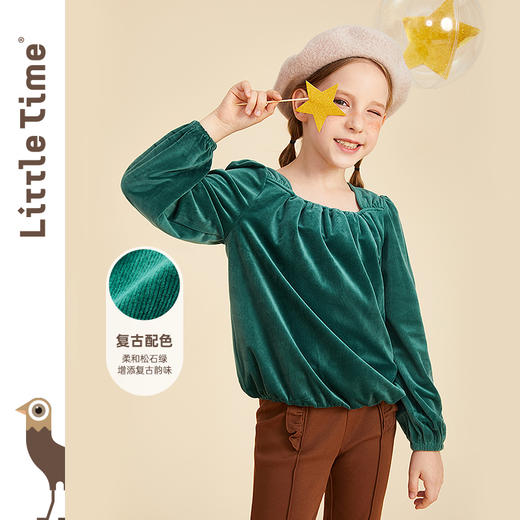 【断码清仓】littletime女童方领衬衫打底衫秋冬长袖新款春秋法式儿童上衣 商品图0