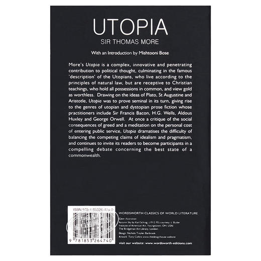 预售 【中商原版】【英文原版】Utopia/ Sir Thomas More乌托邦 圣托马斯·莫尔 商品图1