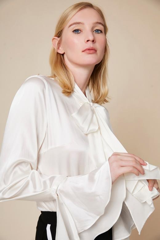 白色可拆式荷叶边袖口真丝衬衣 商品图4