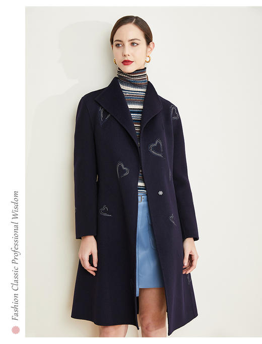 ND93U斯尔丽[专柜同款]瑟俪2021冬上新心形烫钻外套显瘦时尚中长大衣女 商品图1
