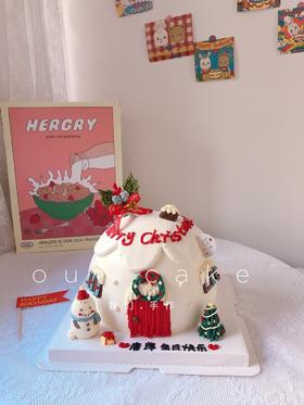 圣诞节圣诞雪屋蛋糕-低糖处理无添加