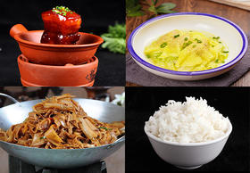 (单人套餐)红烧肉+蛋饺娃娃菜+小炒野笋丝+米饭