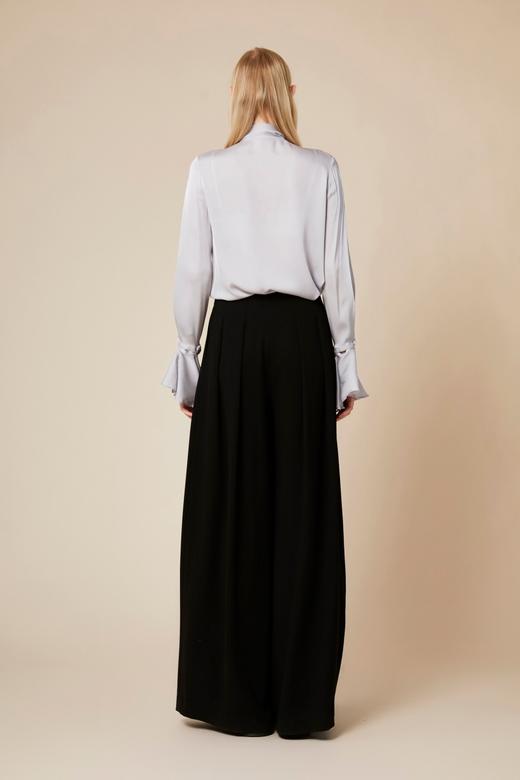 银灰色可拆式荷叶边袖口真丝衬衣 商品图5