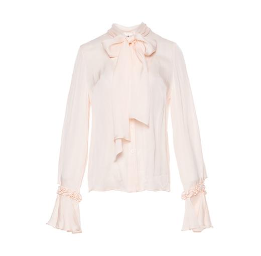 香槟粉荷叶边袖口真丝衬衣 商品图0