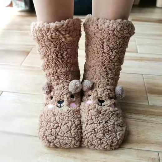 地板袜子珊瑚绒暖脚加绒神器睡眠袜小熊羊羔绒秋冬加厚保暖袜男女 商品图5