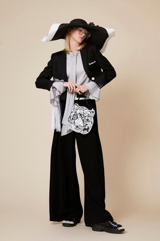 银灰色可拆式荷叶边袖口真丝衬衣 商品图7