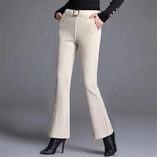 TZW-雪尼尔微喇叭裤女高腰休闲女裤子黑色女士长裤女大码 商品图1