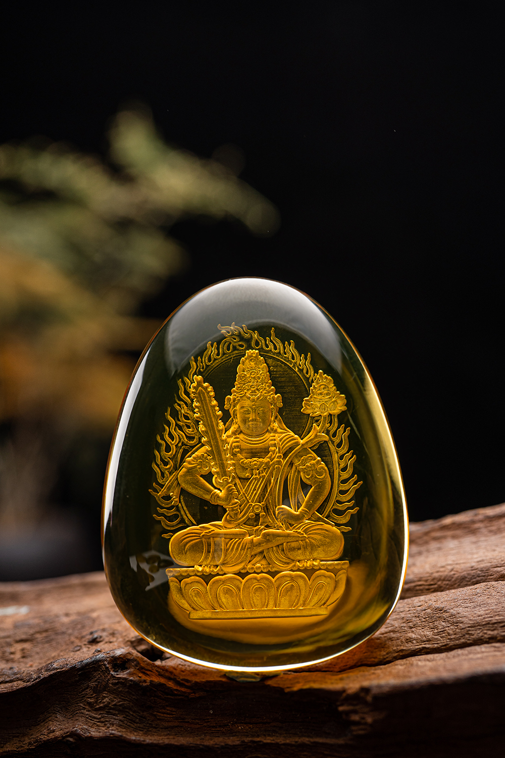 塔下文创天然墨西哥蓝珀雕刻虚空藏菩萨吊坠本命佛