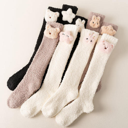 珊瑚绒小腿袜子女秋冬款加绒加厚高筒袜居家长筒保暖月子睡眠长袜 商品图8