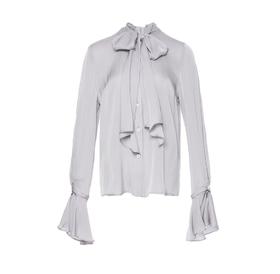 银灰色可拆式荷叶边袖口真丝衬衣