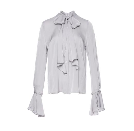 银灰色可拆式荷叶边袖口真丝衬衣 商品图0