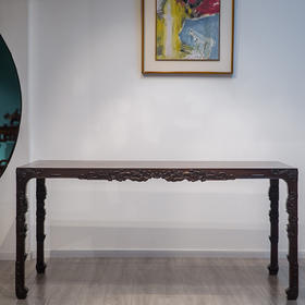 红木浮雕螭龙纹四面平大画桌